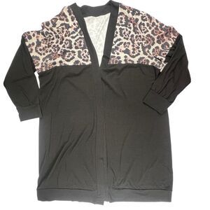 Cardigan Sweater 2X Leopard Print Black Open Front Sweater Boho Duster Jacket